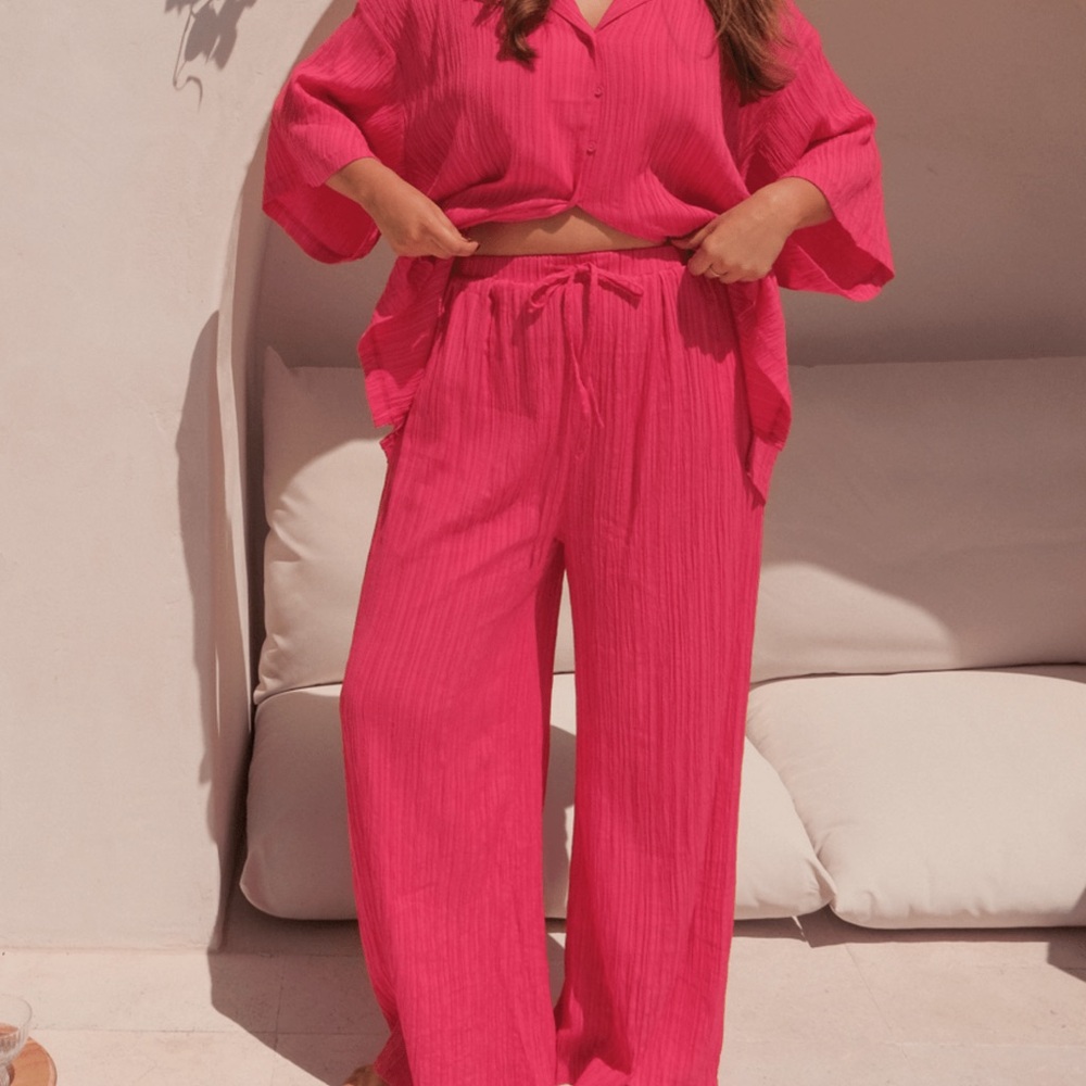 Wide-Leg Drawstring Pants and Shirt Set from Lullaby Club